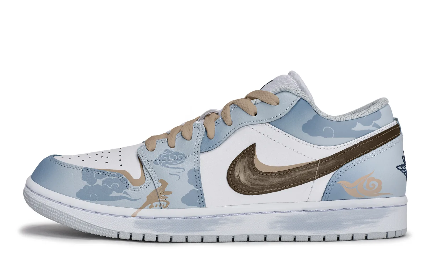 Кроссовки Air 1 811 Manufacturing, Cloud Swallow Companion, Special Shoe Box Low top Vintage Basketball мужские Jordan, White Blue Brown — фото 3
