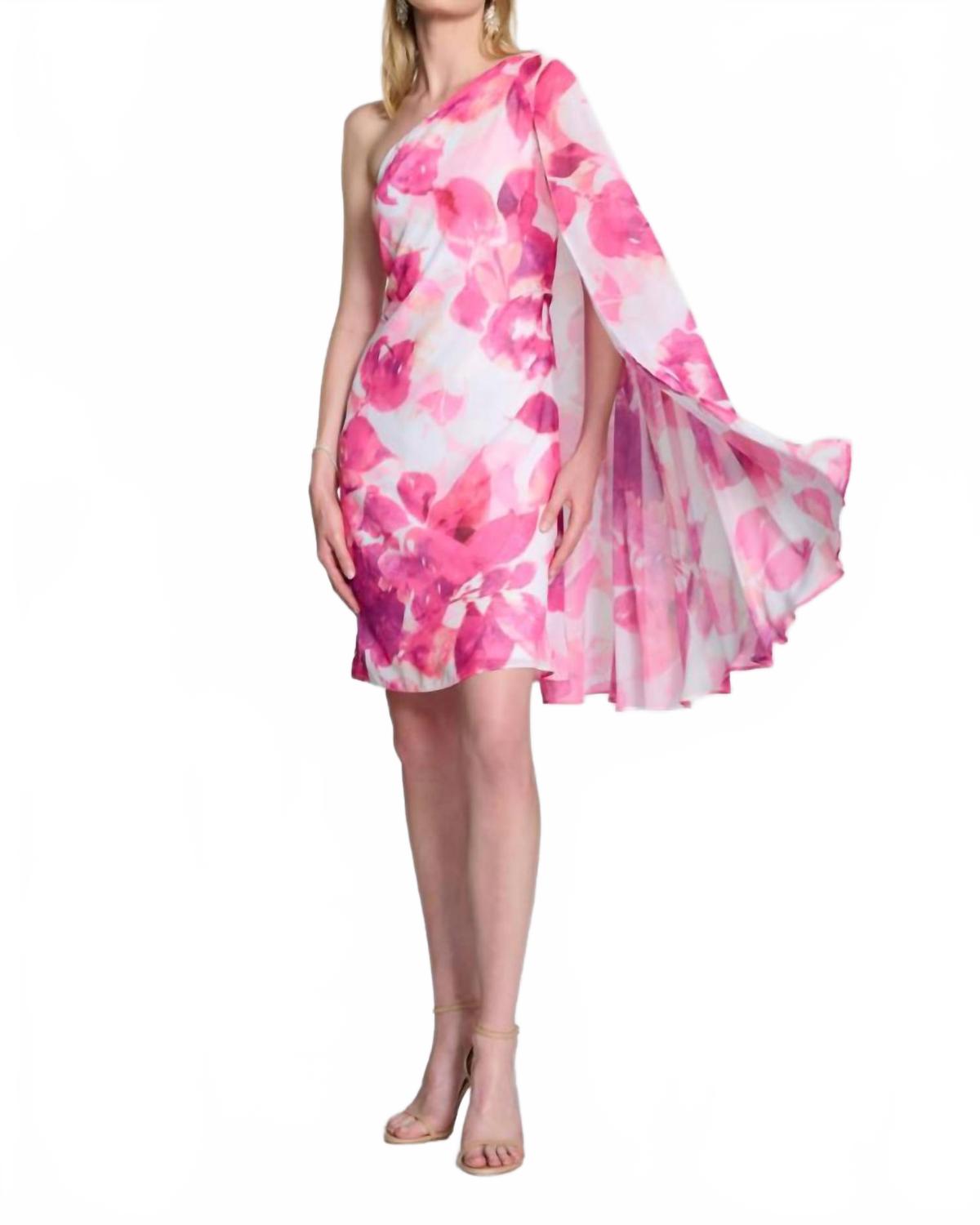 

Женское платье-накидка с цветочным принтом из шифона с одним плечом в ванильной гамме Joseph Ribkoff, мультиколор