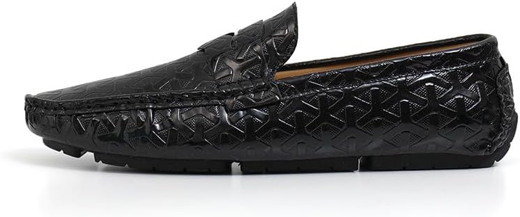 

Мужские классические пенни-лоферы Santimon с геометрическим узором, слипоны-мокасины, повседневные плоские туфли, черный