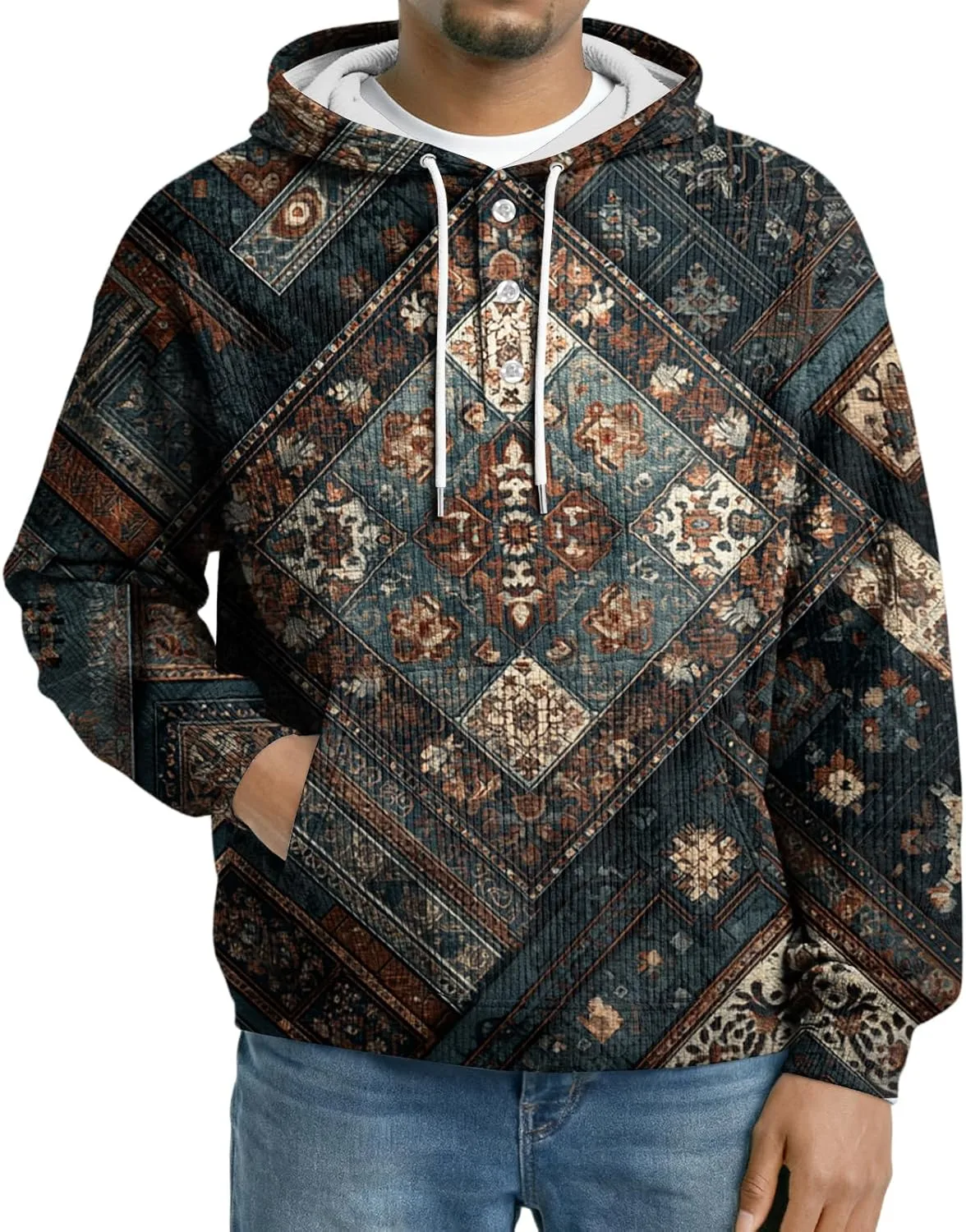 

Мужской худи с принтом на молнии, теплый, с длинными рукавами и карманами