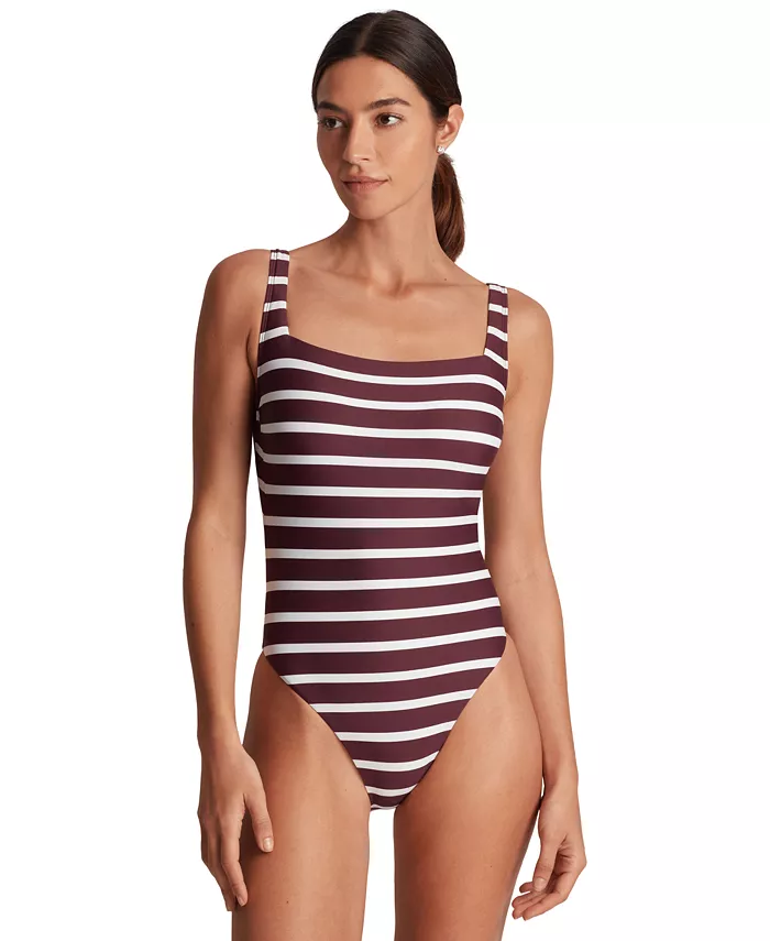 

Женский полосатый купальник One-Piece с низкой спинкой Lauren Ralph Lauren, красный