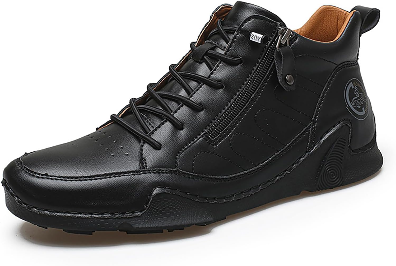 

Мужские кожаные ручной работы ботинки Чука на щиколотку, модные с боковой молнией, средний верх, лоферы для улицы, повседневные, дышащие, противоскользящие, для вождения и прогулок Boegbnw, черный