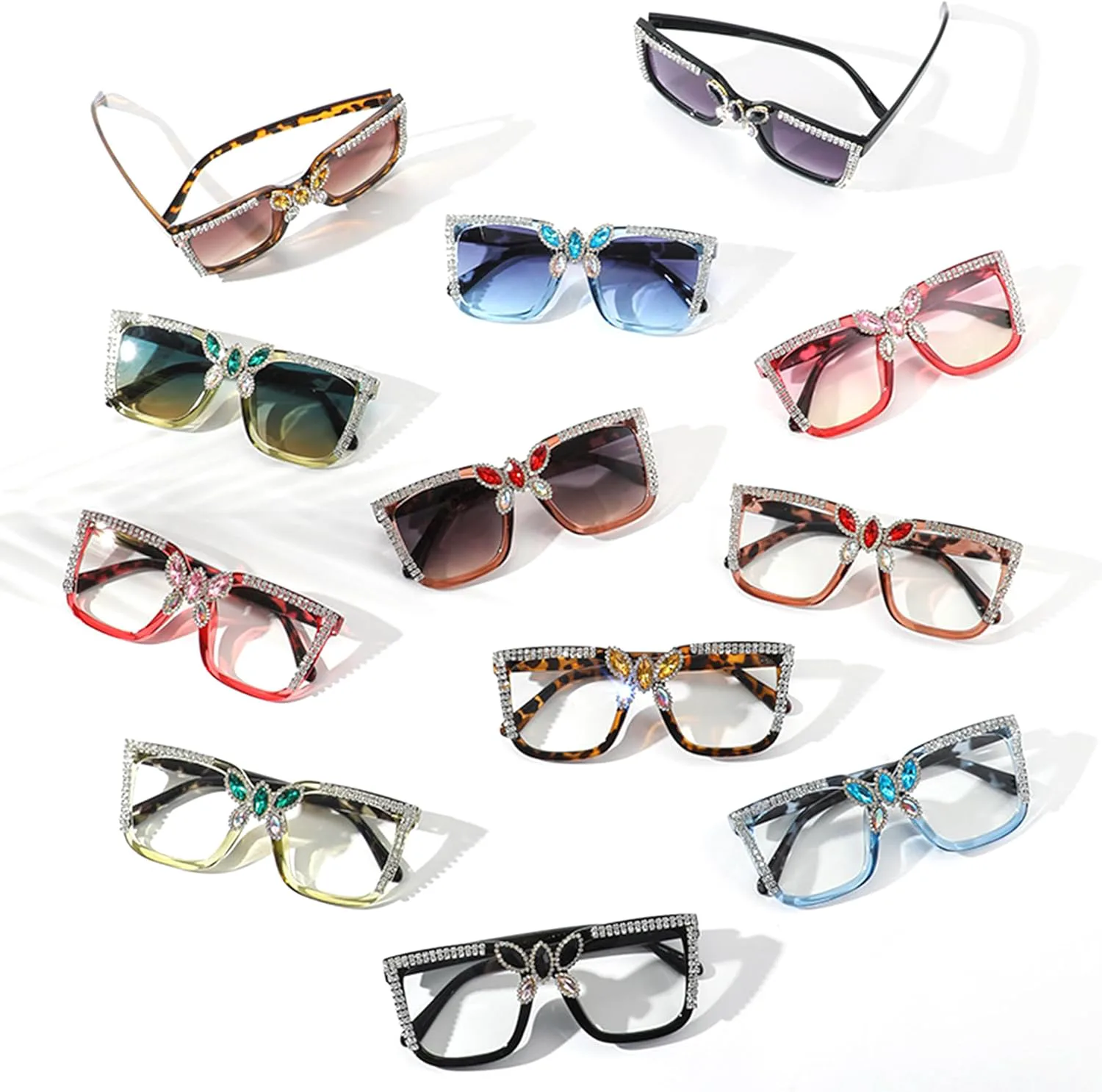 

bullabulling Модные квадратные солнцезащитные очки со стразами для женщин, винтажные солнцезащитные очки с крупными кристаллами и градиентными линзами, Blue