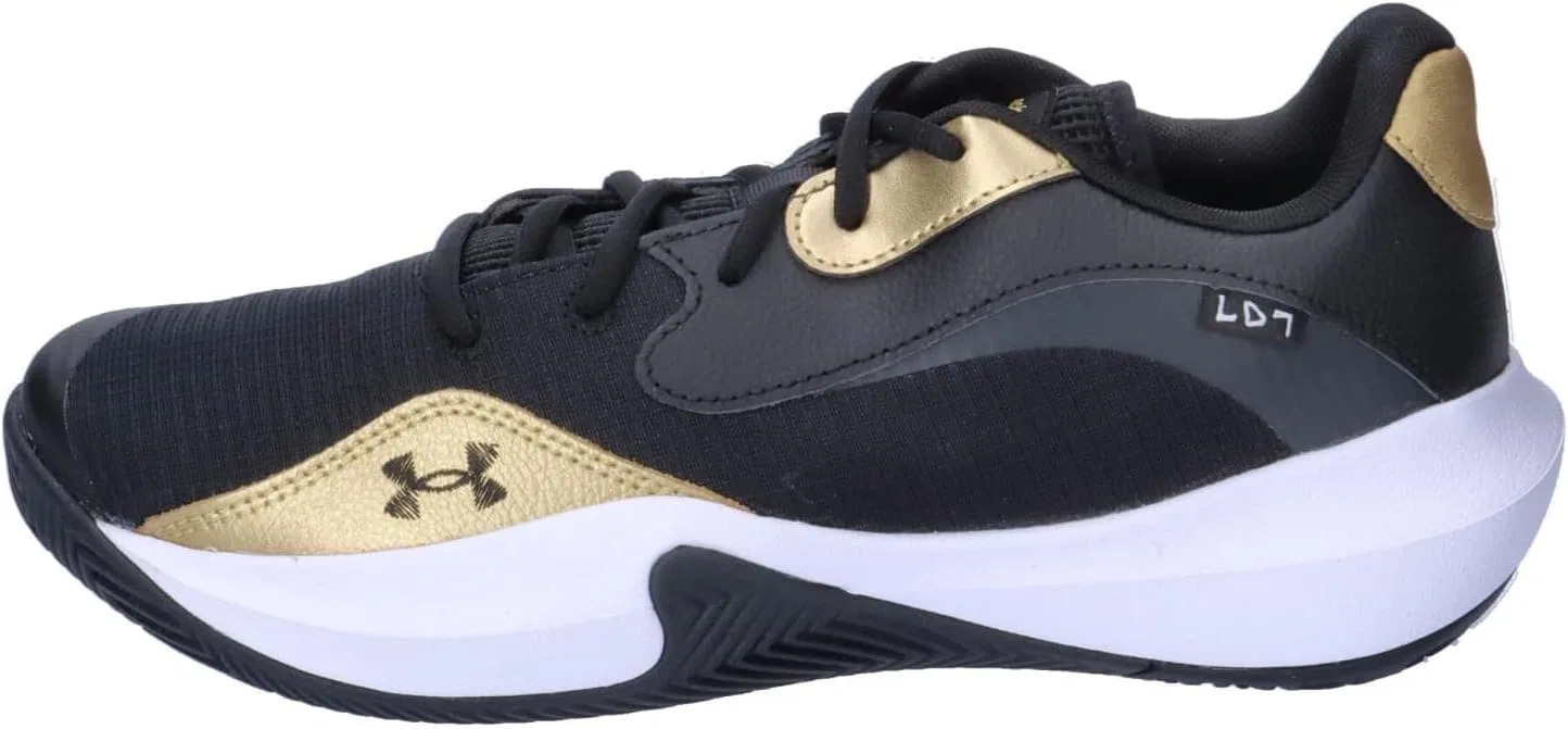 Мужские баскетбольные кроссовки Under Armour UA Lockdown 7 Low, Black Metallic Gold Black — фото 2