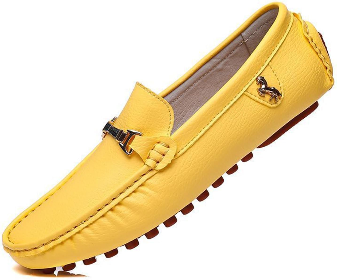 

Мужские кожаные пенни-лоферы, модные слипоны, мокасины с металлической пряжкой, закругленный носок, для бизнес-кэжуал, удобные плоские прогулочные туфли Dacnakby, желтый