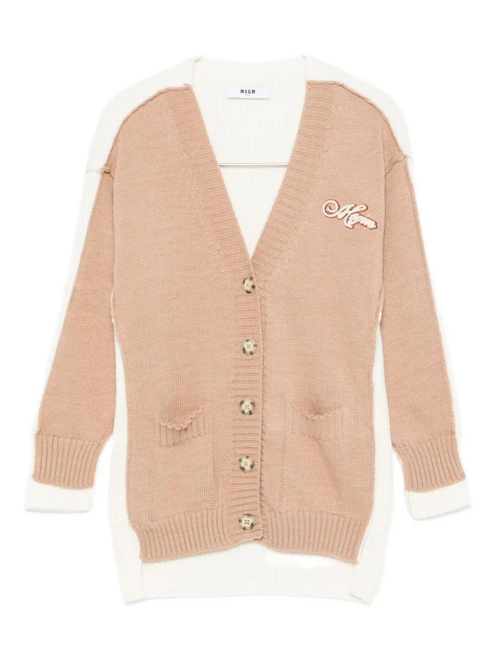 

Двухцветный кардиган с вышитым логотипом MSGM Kids, нейтральный
