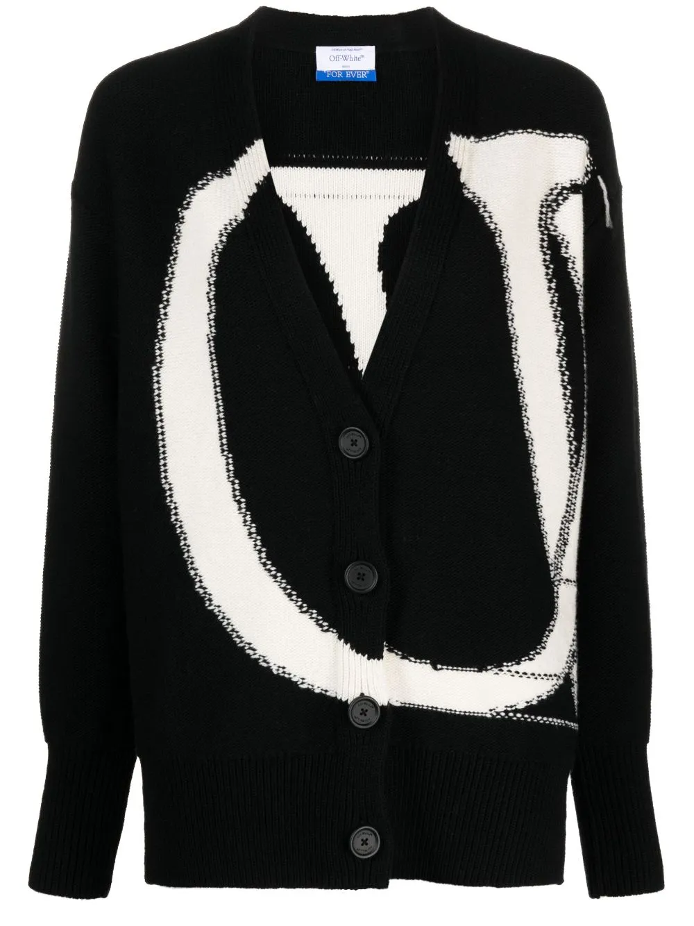 

Шерстяной кардиган вязки интарсия OFF-WHITE, черный