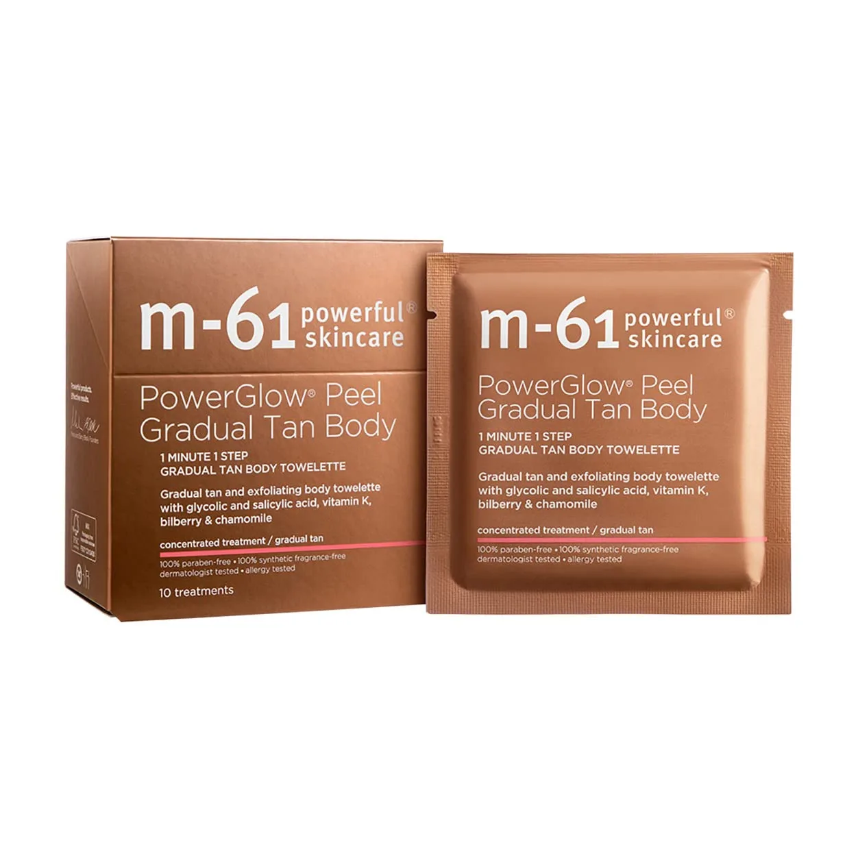 M-61 PowerGlow Peel Gradual Tan для тела, 1-минутный эксфолиант для ровного загара с гликолевой и салициловой кислотой, 10 процедур 1 штука (1 шт.)