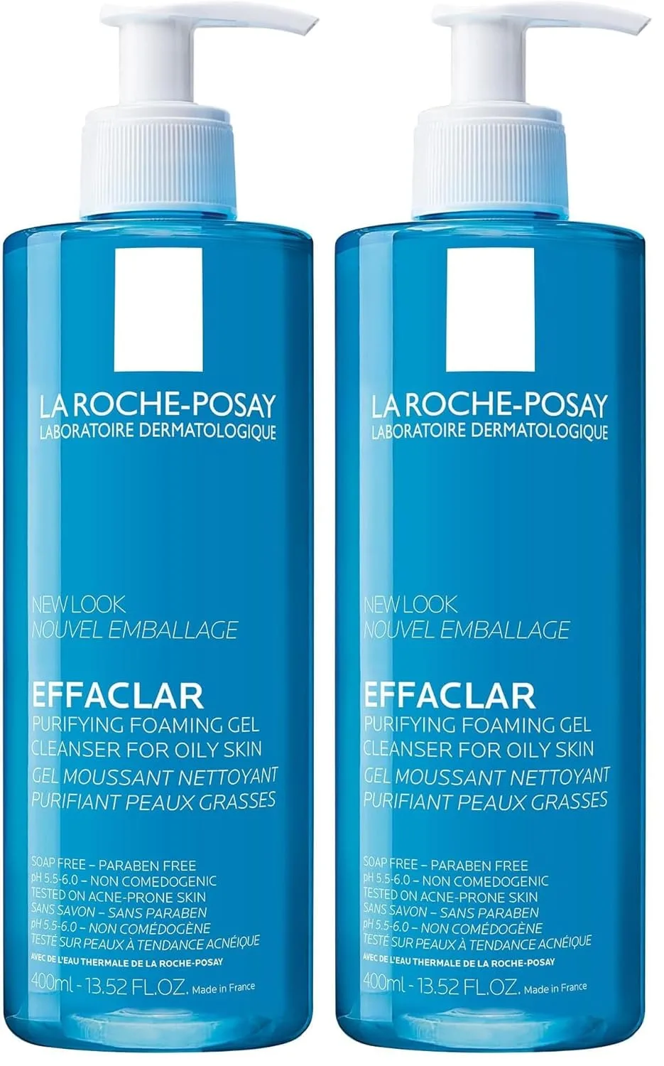 La Roche-Posay Effaclar Purifying Foaming Gel Cleanser для жирной кожи, с цинком пидолатом против излишков жира и блеска, без спирта и масел, тестировано на чувствительной коже, набор 2 шт 400 мл (2 шт.)