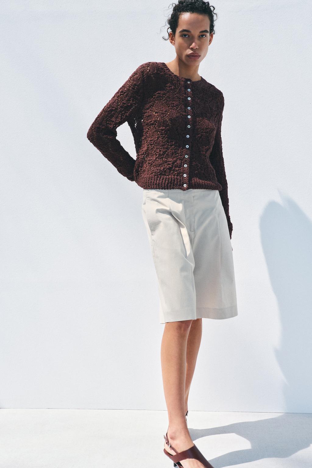 

Вязаный кардиган pointelle ZARA, цвет Aubergine