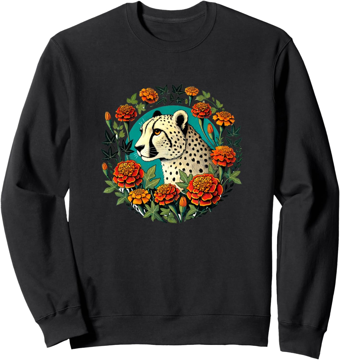 

Иллюстрация гепарда, цветочный узор, гепард. Толстовка Vintage Cheetah Lover Snugg, черный
