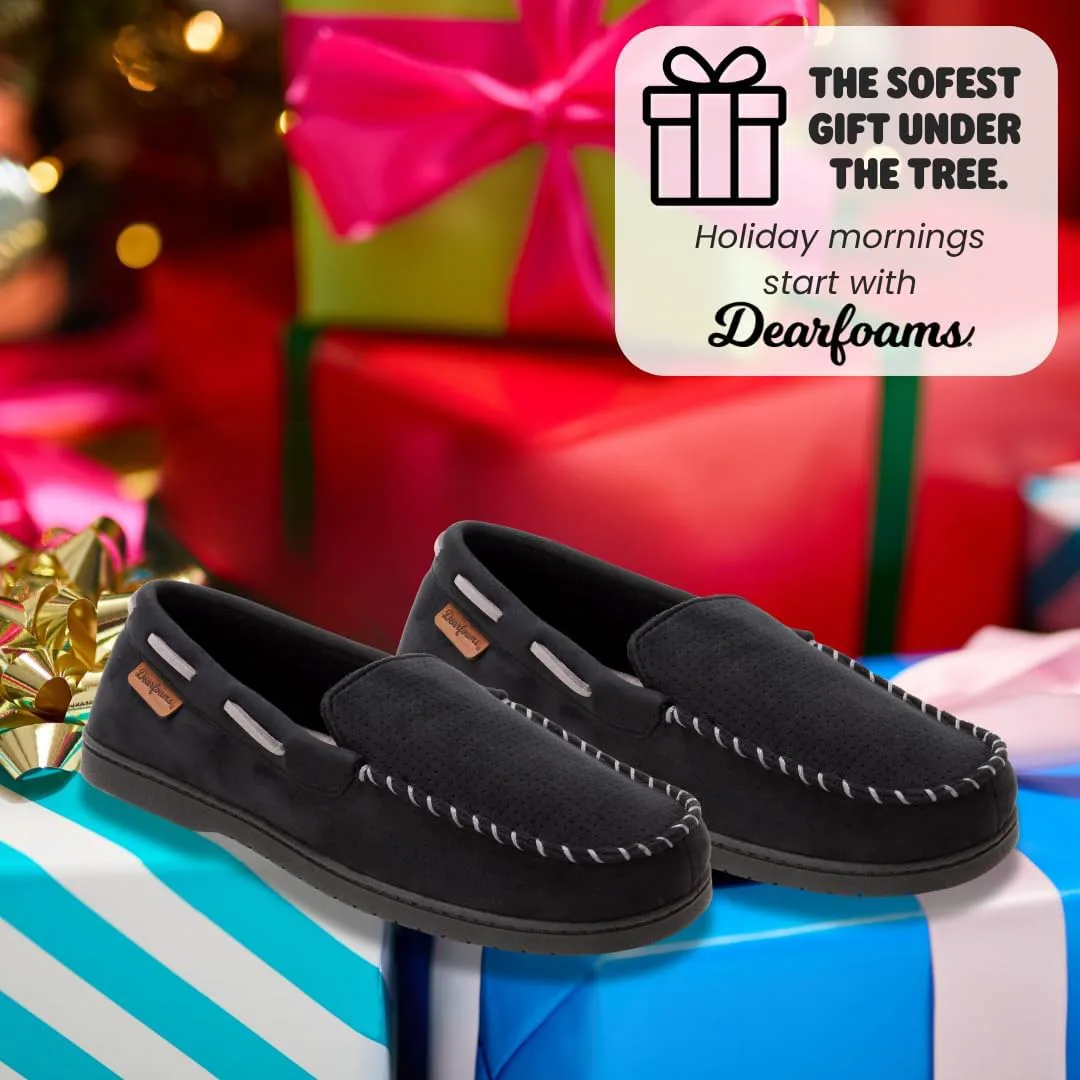 Мужские тапочки Dearfoams Keaton с амортизирующей стелькой из пены с эффектом памяти для дома и улицы, широкий размер, черный — фото 4