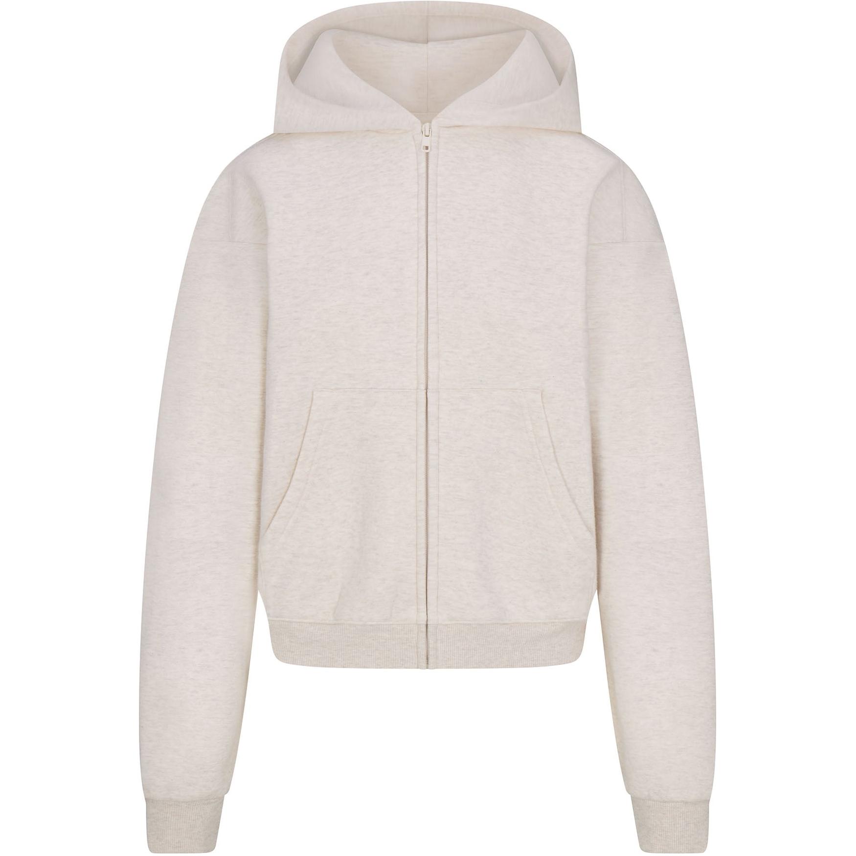 

Толстовка с капюшоном и молнией из хлопкового флиса Skims, Heather Oatmeal/Heather Oatmeal