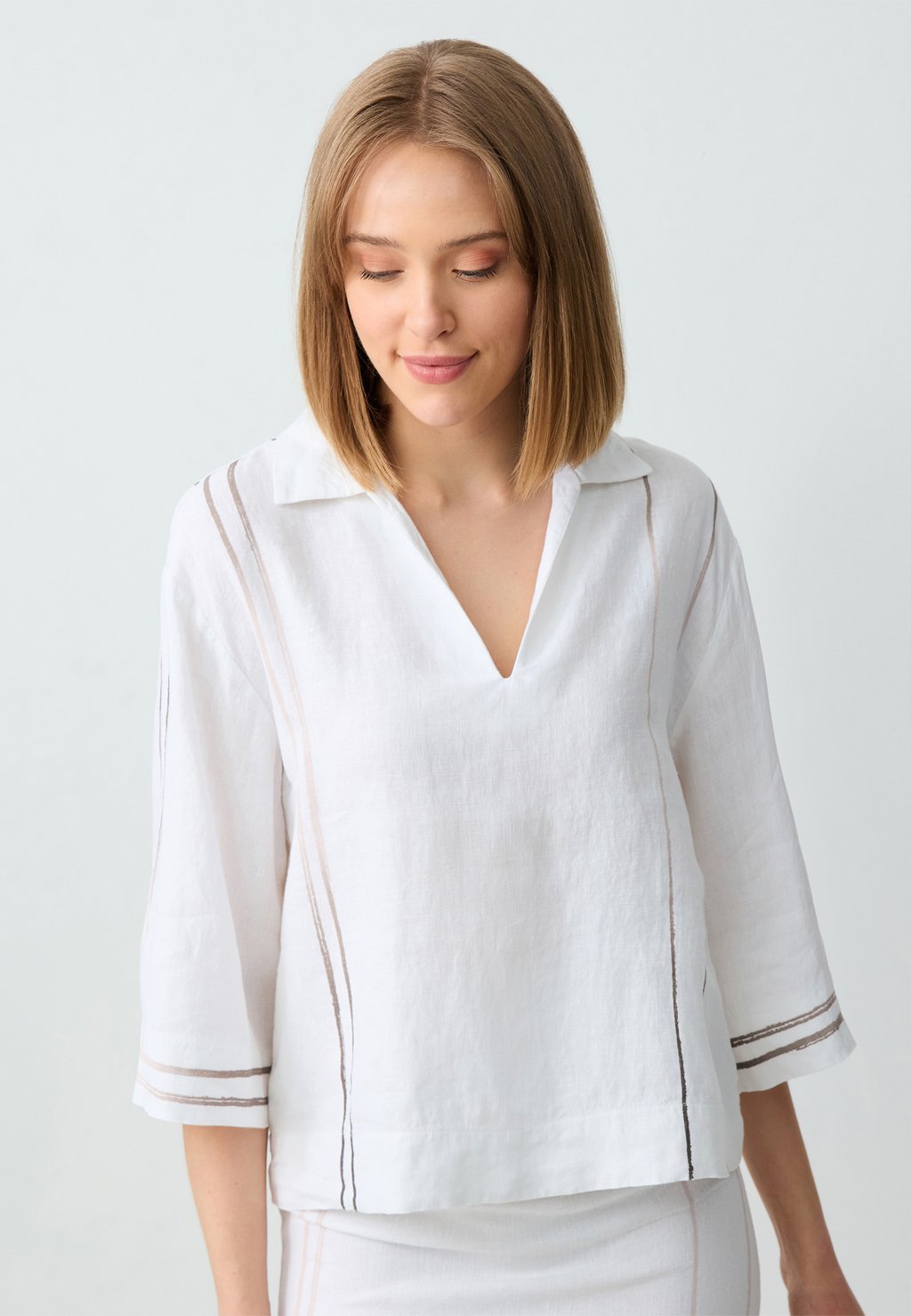 

Блуза RELAXED FIT V NECK SLEEVE STRIPED Jimmy Key, белый