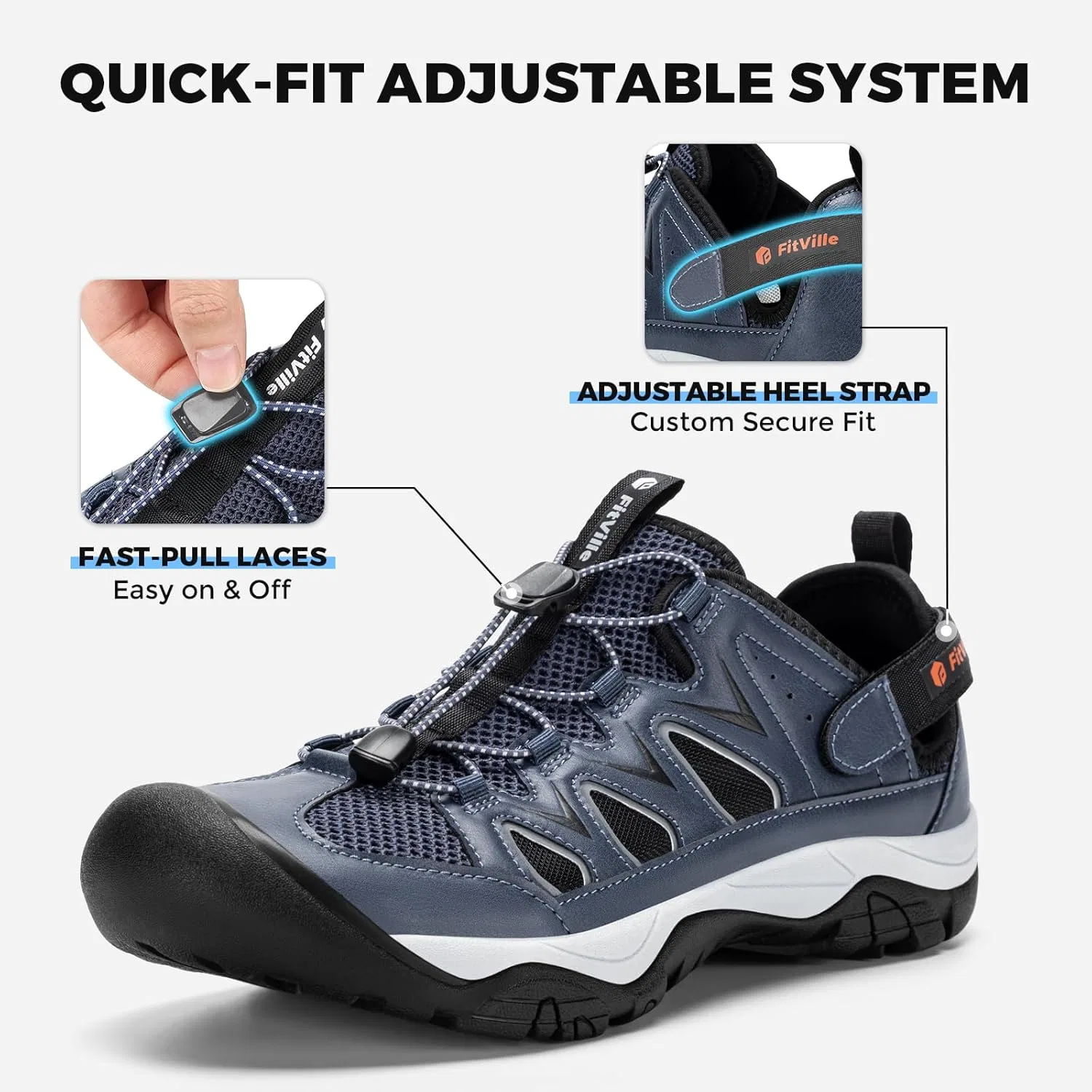 Сандалии походные FitVille, с поддержкой стопы, Navy Blue/Light Grey — фото 4