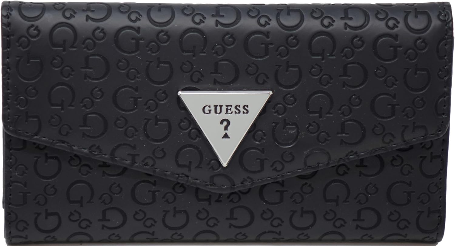 

Женский тонкий клатч-кошелек Basira с тисненым логотипом GUESS Trifold - черный