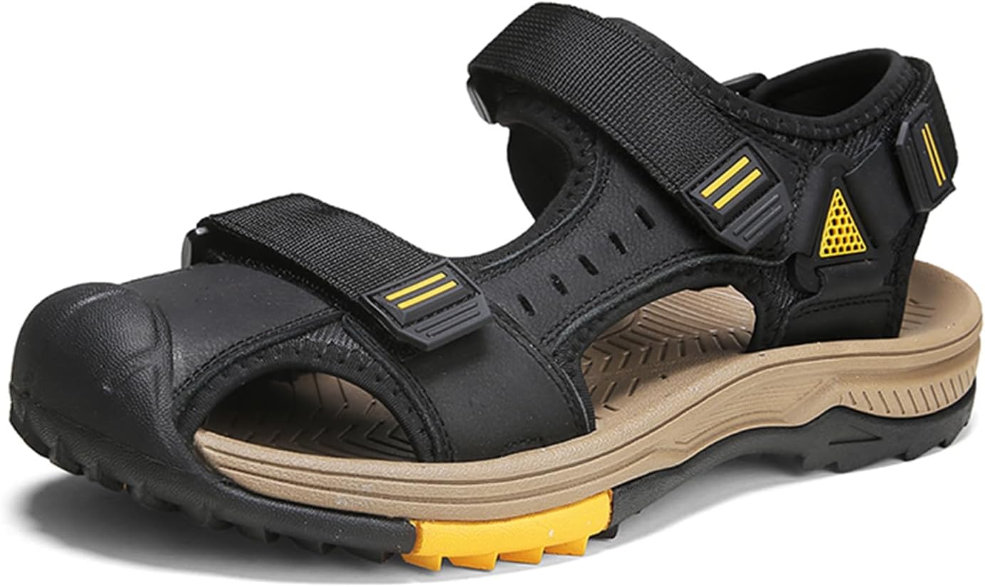 

Мужские походные сандалии с закрытым носком, спортивные сандалии из кожи, легкие треккинговые повседневные водонепроницаемые туфли Abborora, черный