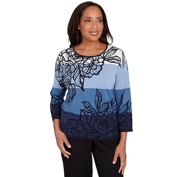 

Женский свитер с омбре, цветочным и полосатым принтом Alfred Dunner, Navy