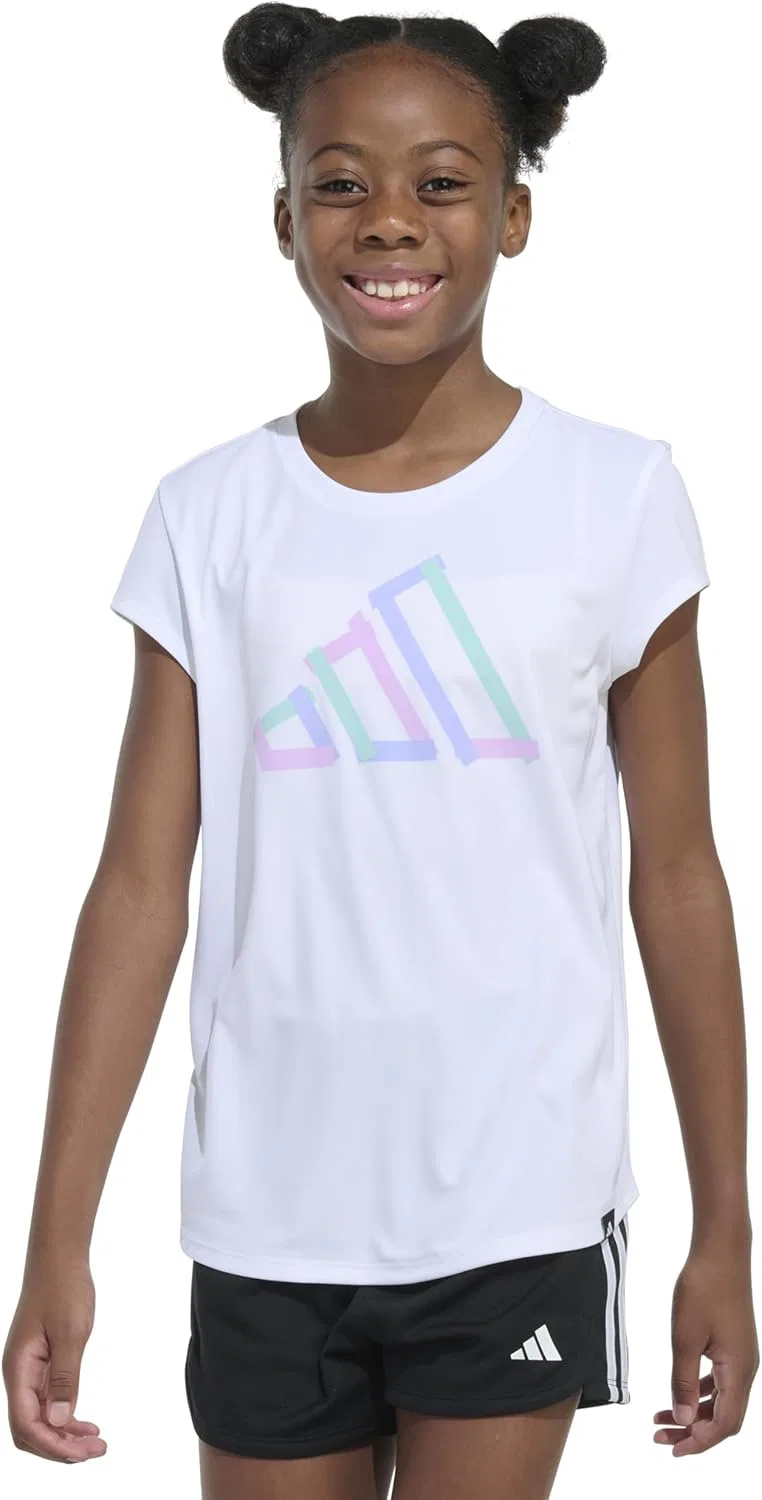 Футболка для девочек adidas, Slim Fit, кап-рукав, White Multi Color