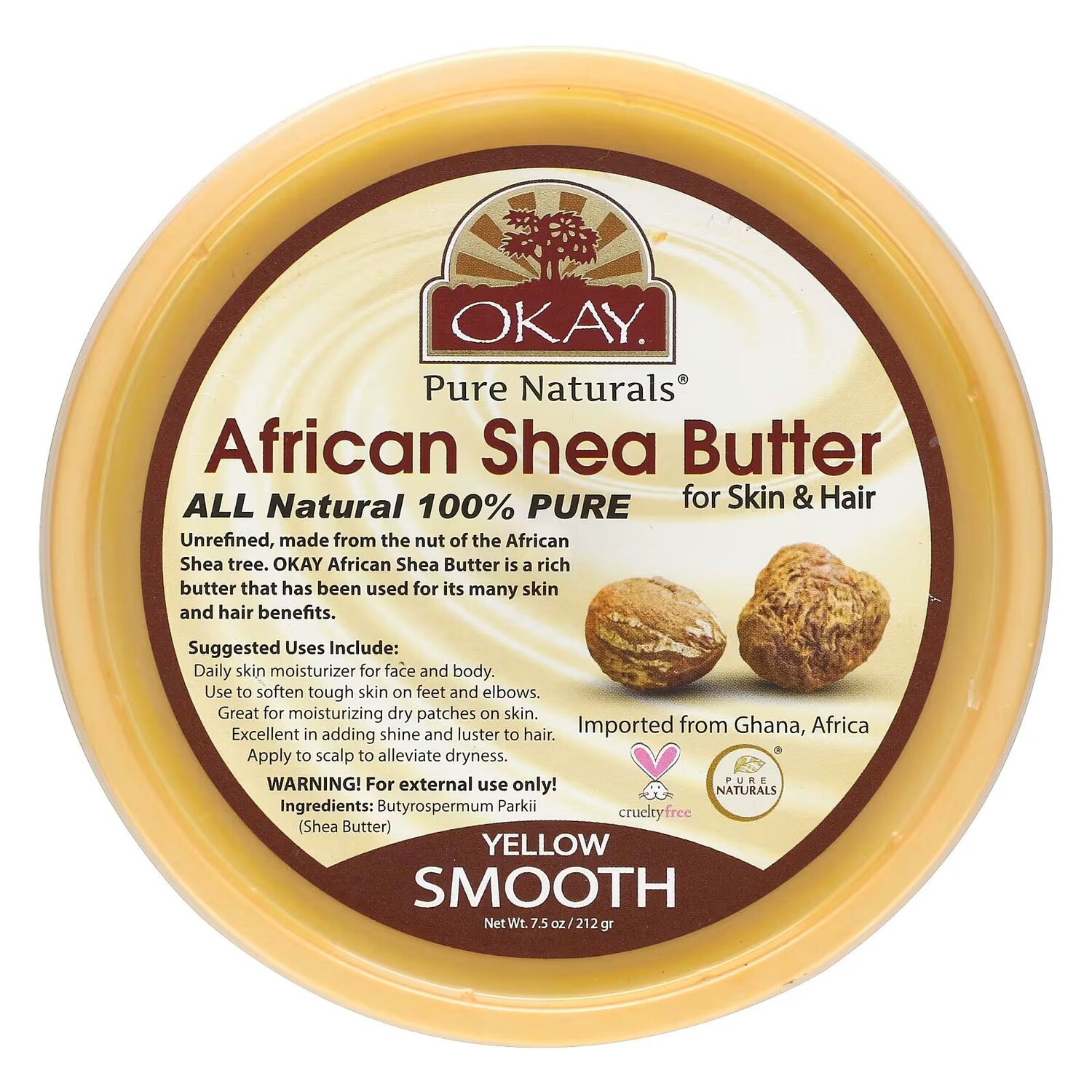 

OK Pure Naturals, Масло для тела африканского ши, для кожи и волос, 7,5 унций (212 г) Okay Pure Naturals