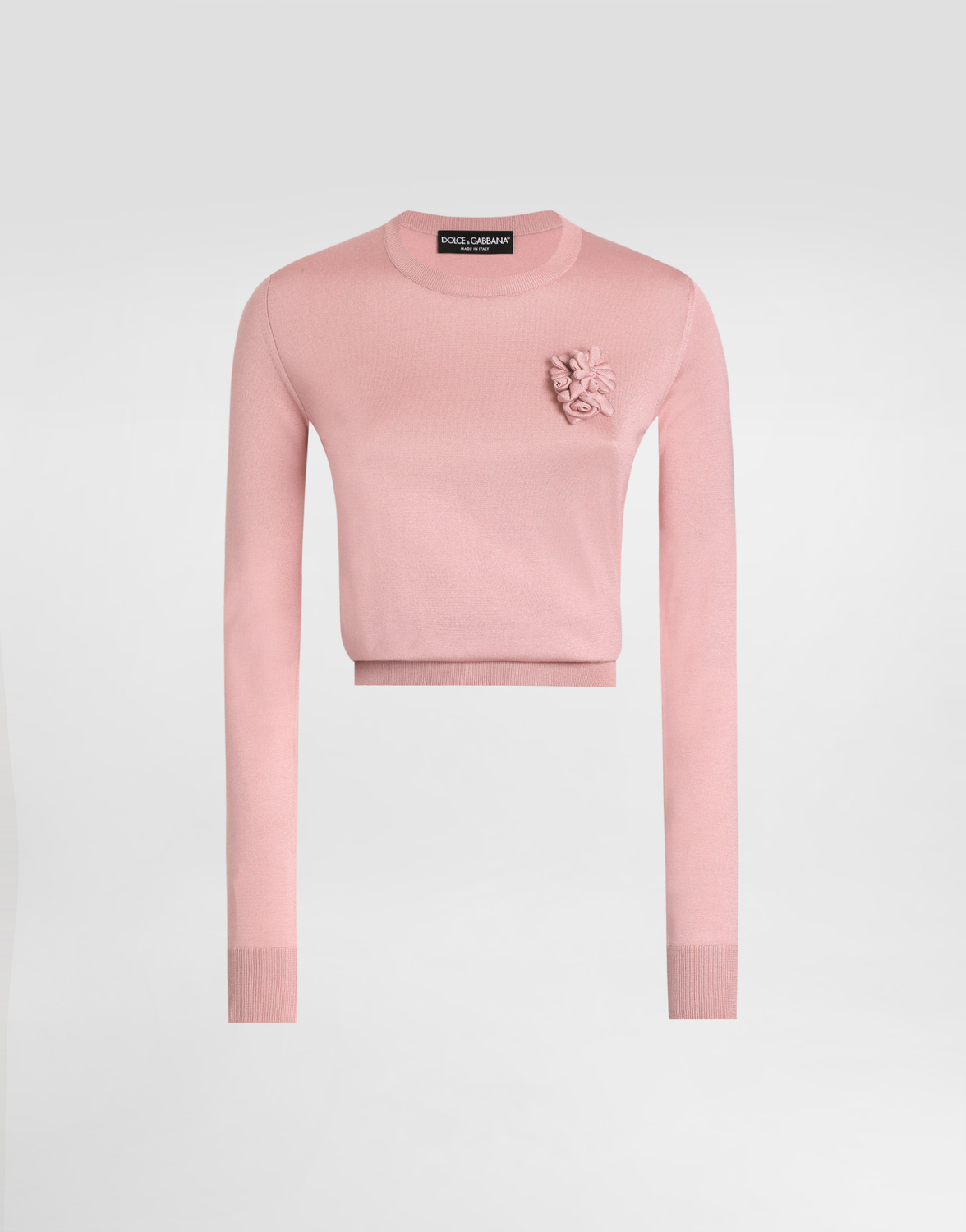 

Шелковый свитер с длинными рукавами и цветочным декором Dolce & Gabbana, розовый