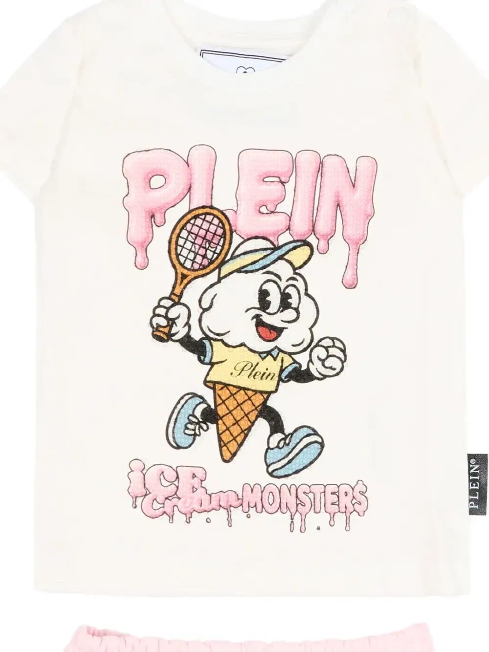 Комплект из топа, шорт и шапки с принтом Philipp Plein Junior, бежевый — фото 3