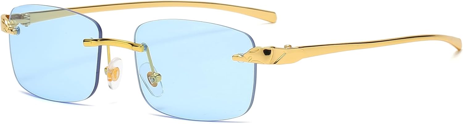 

Винтажные солнцезащитные очки без оправы для женщин и мужчин, ретро, ​​роскошные, золотистые металлические, маленькие прямоугольные солнцезащитные очки FLJMRAVER, A6* Gold / Blue