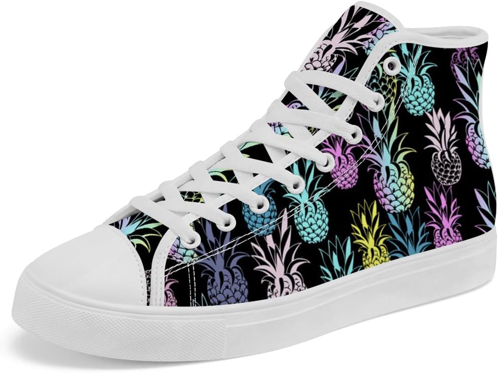 

Женские и мужские высокие кеды с ананасом, тропические высокие кеды на шнуровке, повседневная обувь из холста для мужчин и женщин Chebing, черный
