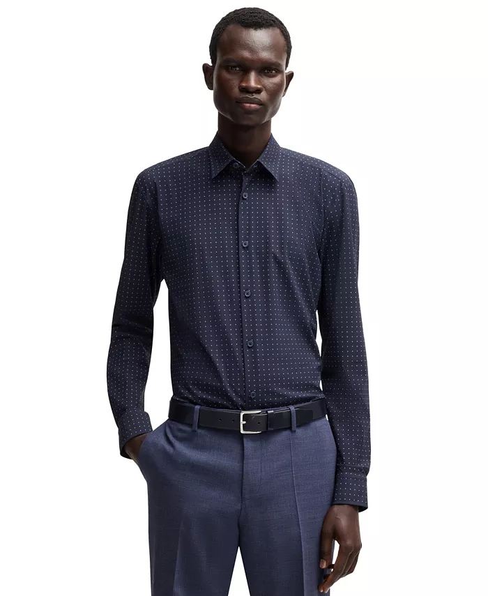 

Мужская облегающая рубашка из эластичного джерси Slim-Fit Hugo Boss, синий