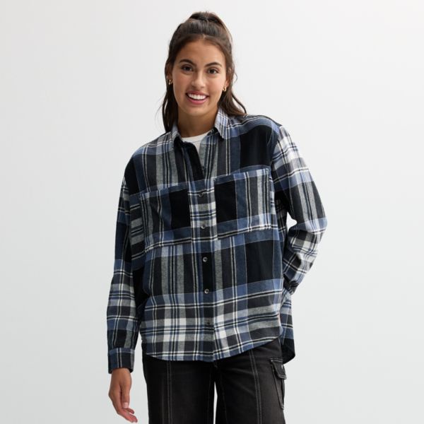 

Детская оверсайз рубашка из фланели на пуговицах So, цвет black blue plaid
