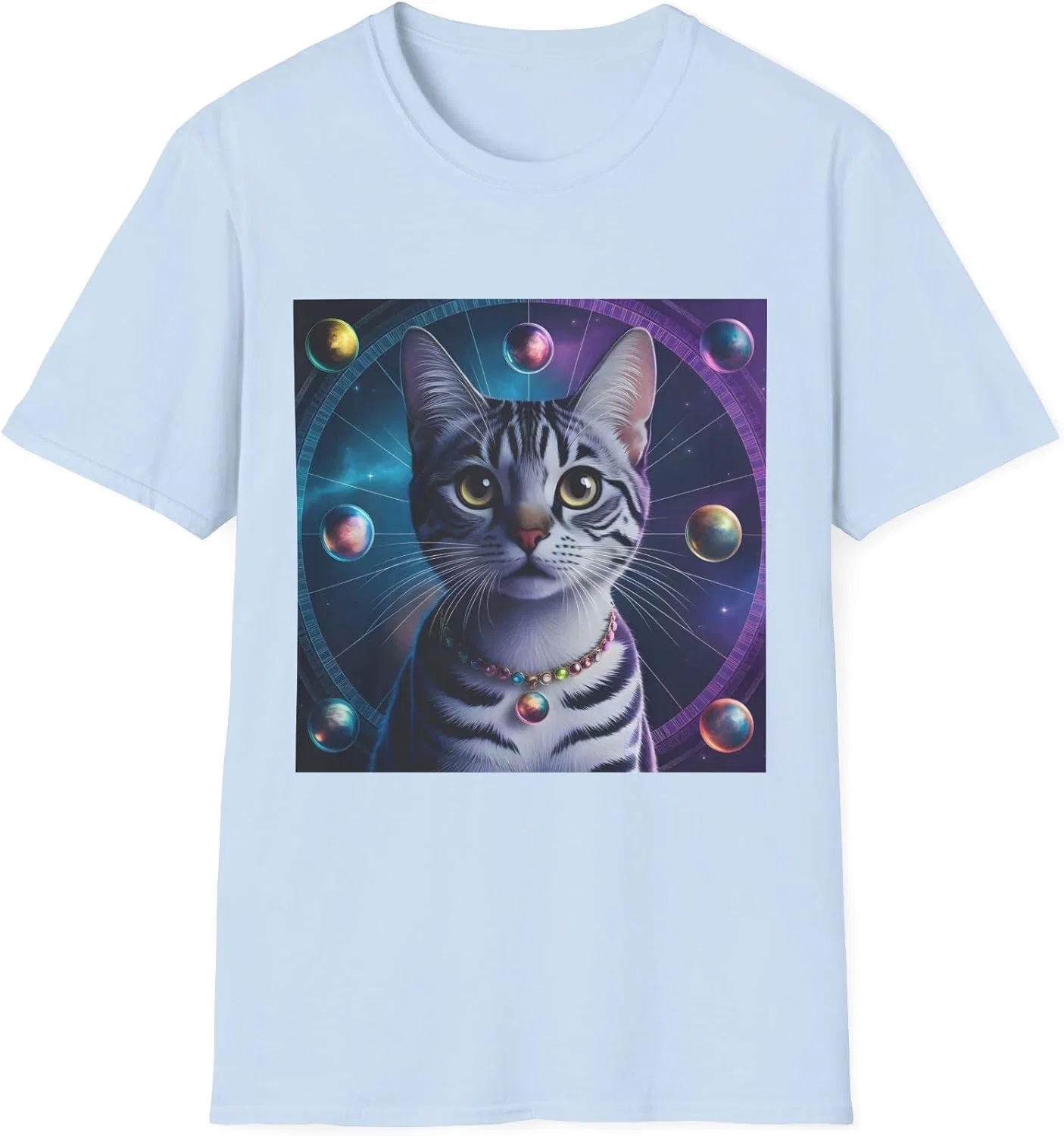 Футболка Unisex Cosmic Cat с ярким принтом GENERIC, светло-голубой