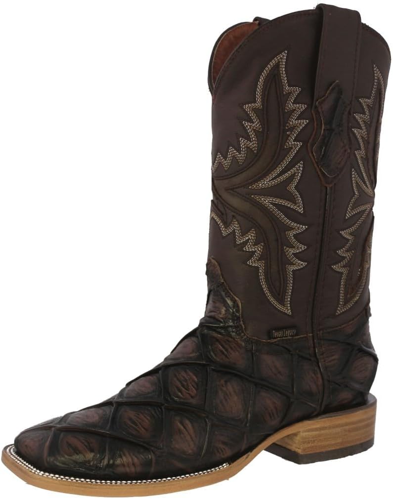 

Мужские коричневые вестерн-сапоги Texas Legacy с принтом рыбы Пираруку из кожи с квадратным носком