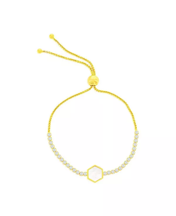 

Браслет-Боло из стерлингового серебра с шестигранной головкой в центре и фианитами Caribbean Treasures, gold