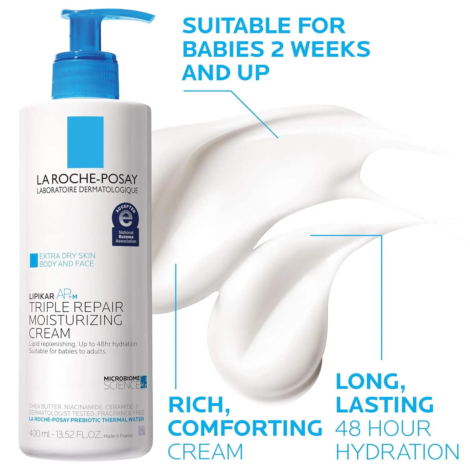 La Roche-Posay Lipikar AP+MAX увлажняющий крем для тела с тройным восстановлением, лосьон для лица и тела для сухой кожи с маслом ши и ниацинамидом, нежный увлажнитель для очень сухой, грубой и чувствительной кожи 400 мл (с очищающим маслом) — фото 4