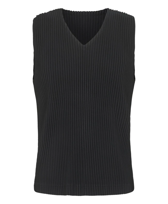 

Черный плиссированный свитер без рукавов с V-образным вырезом Issey Miyake, черный