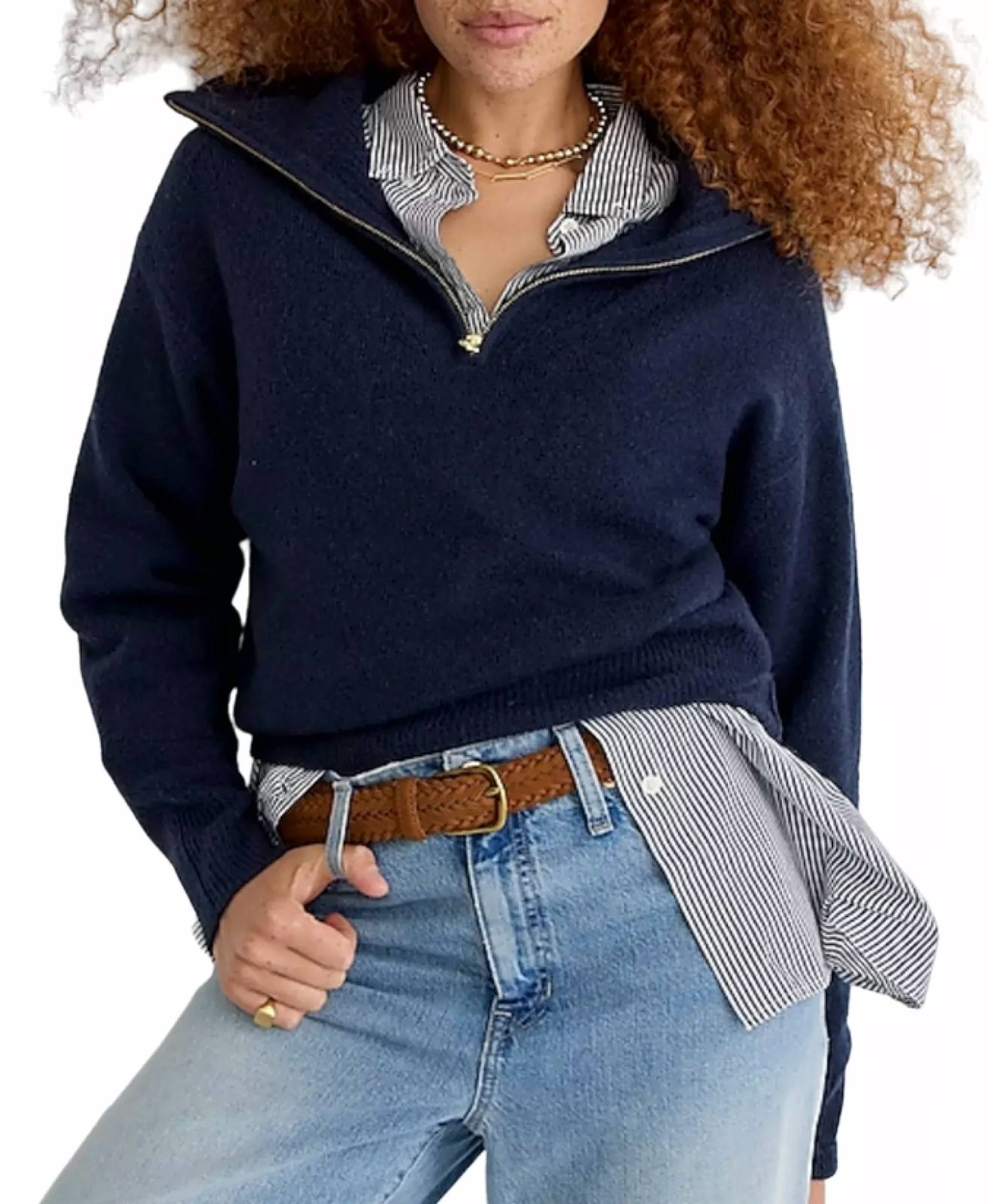 

Эластичный свитер с полумолнией синего цвета J.Crew