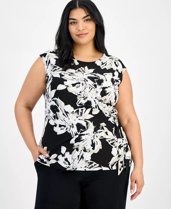 

Блузка с коротким рукавом и принтом, plus size Kasper, черный