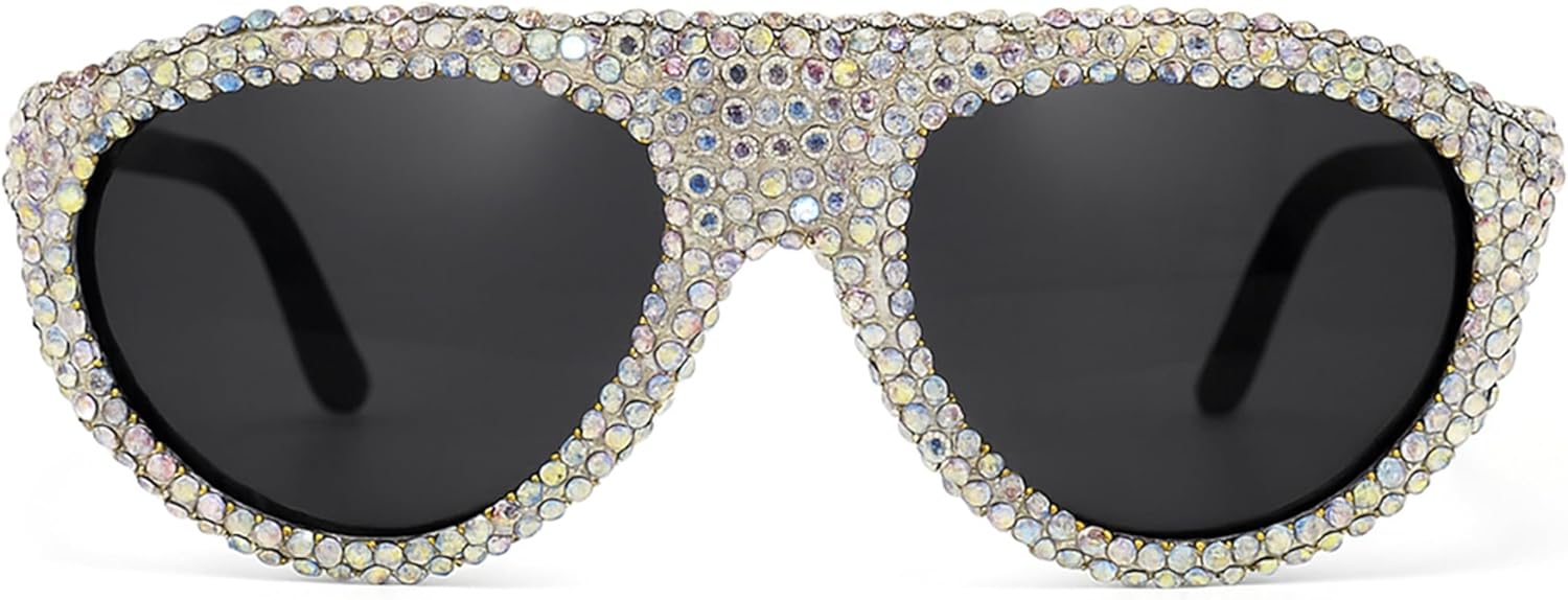 

bullabulling Модные солнцезащитные очки-пилот со стразами для женщин, роскошные винтажные овальные солнцезащитные очки с бриллиантами, очки с защитой от УФ-излучения UV400, Black