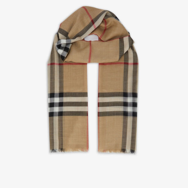 

Шерстяно-шелковый шарф в клетку giant Burberry, бежевый