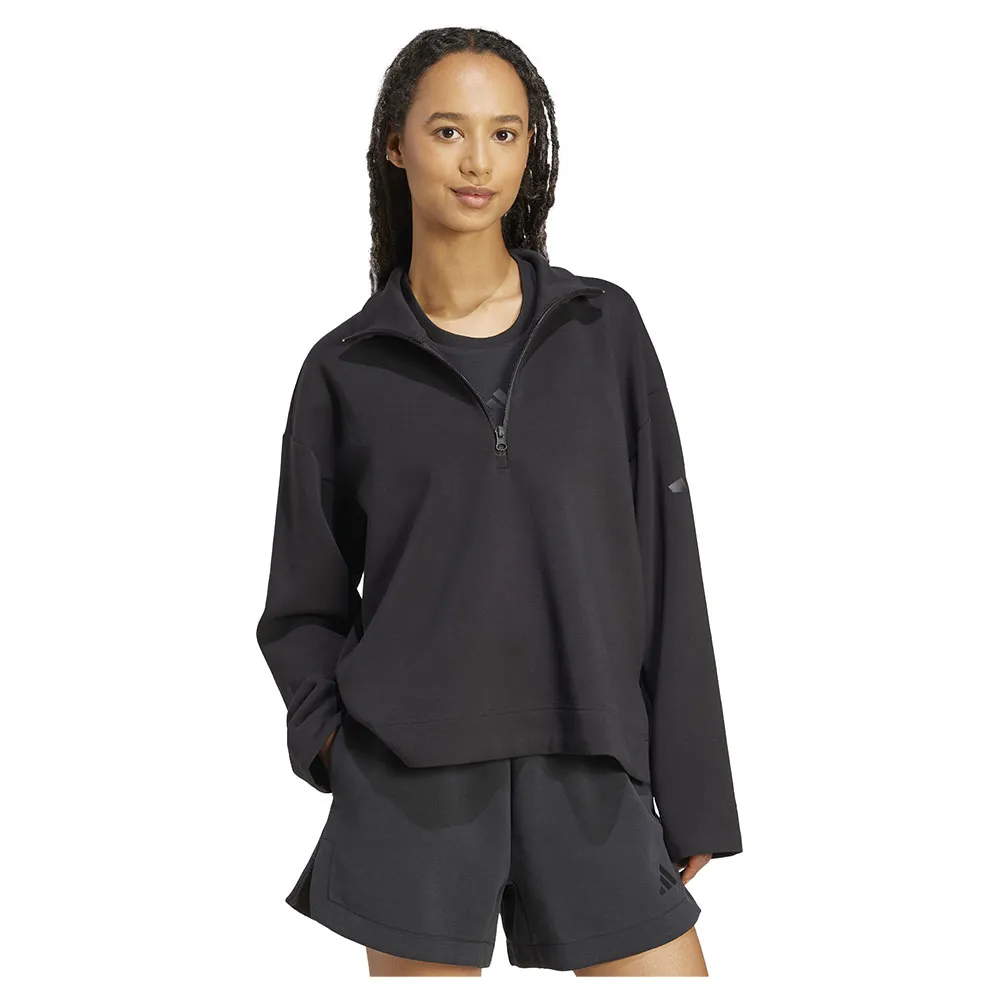 Толстовка adidas All SZN Soft Lux с половинной молнией, черный — фото 3