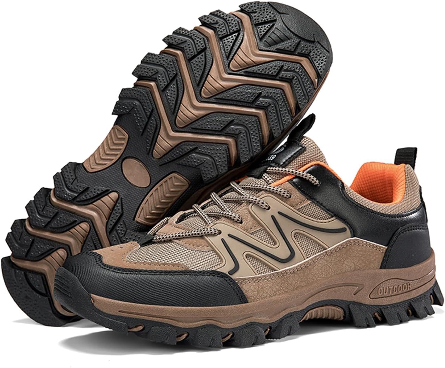 

Мужские дышащие походные кроссовки на шнуровке с нескользящей подошвой, округлый носок, толстая подошва, износостойкие и удобные повседневные спортивные обувь, подходящие для пеших походов, альпинизма и кемпинга Qaoterod, коричневый