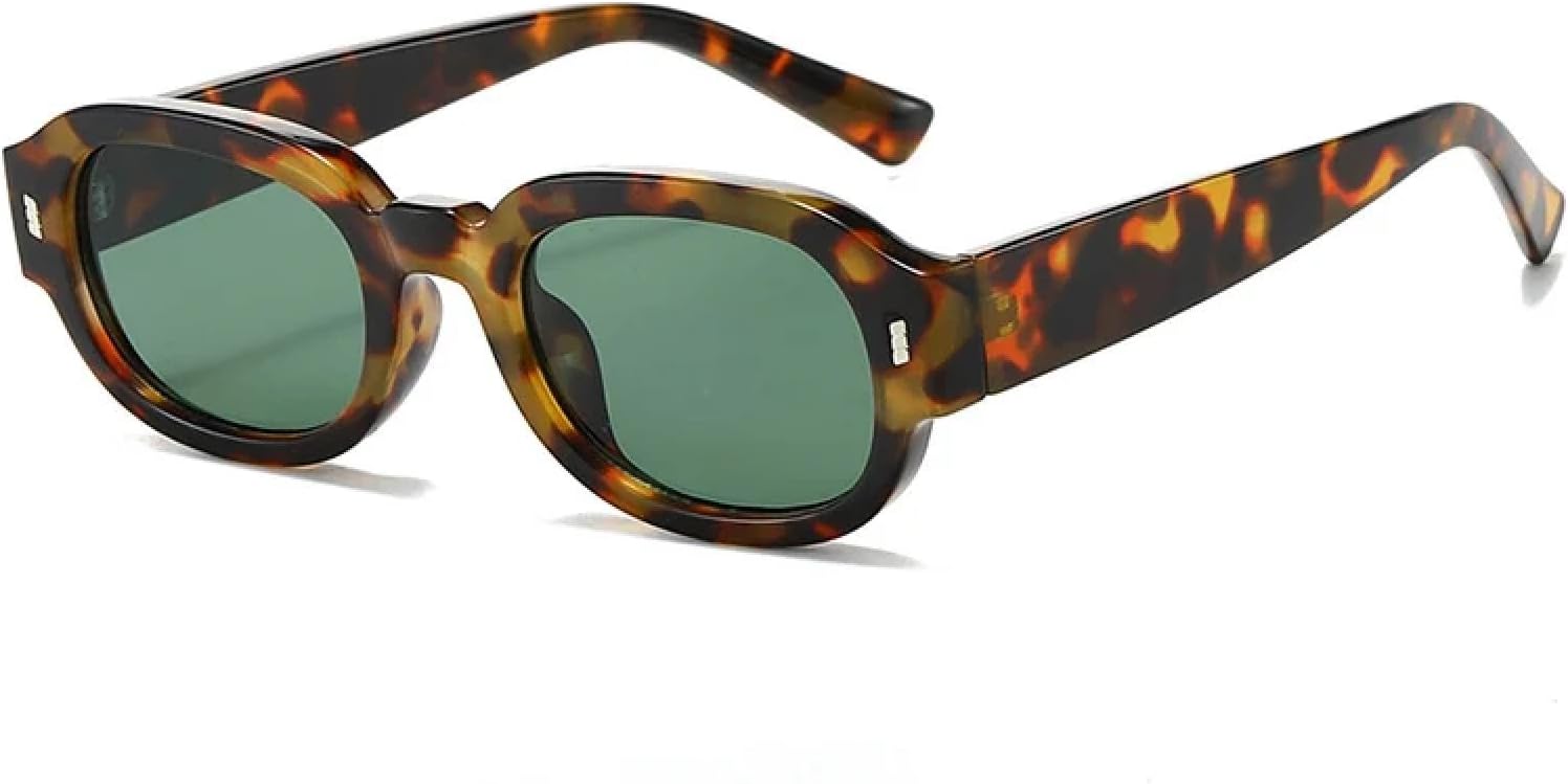 

Овальные солнцезащитные очки для женщин и мужчин, с заклепками, градиентной защитой от УФ-излучения UV400, в стиле ретро, ​​с эффектом геля, модные цвета UATXTAU, Leopard Dark Green