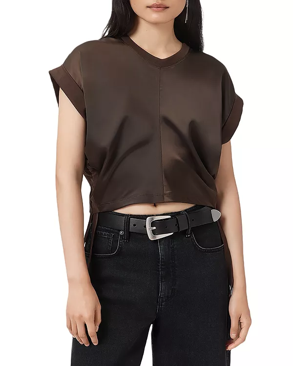 

Футболка Mira из атласа Allsaints, коричневый