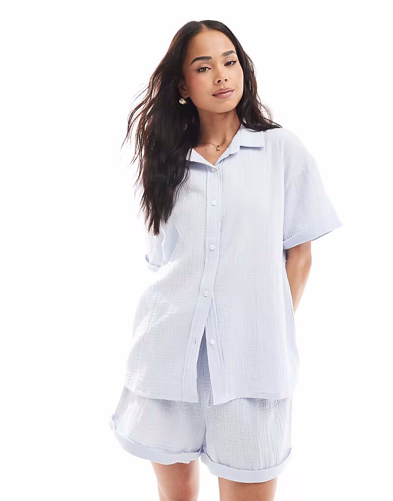 

Комплект шорт Cotton Waffle с короткими рукавами синего цвета Loungeable