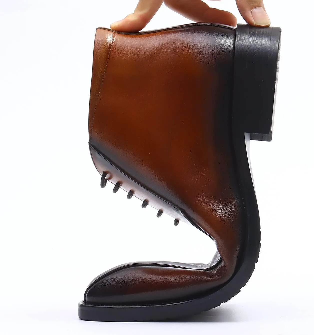 Мужские ботинки Santimon Oxfords, формальные, из натуральной кожи, с гладким носком, на щиколотке, мужская мода, деловой стиль, повседневная одежда, на свадьбу, выпускной, под смокинг, комфортные западные ботинки на шнуровке, коричневый — фото 3