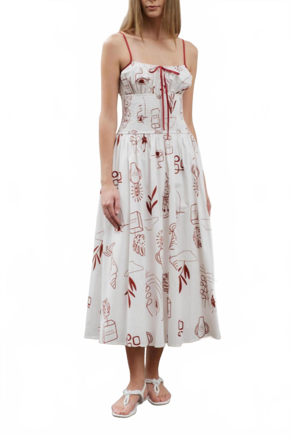 

MOON RIVER Тропическое миди-платье со сборками, цвет слоновой кости с разноцветными вставками