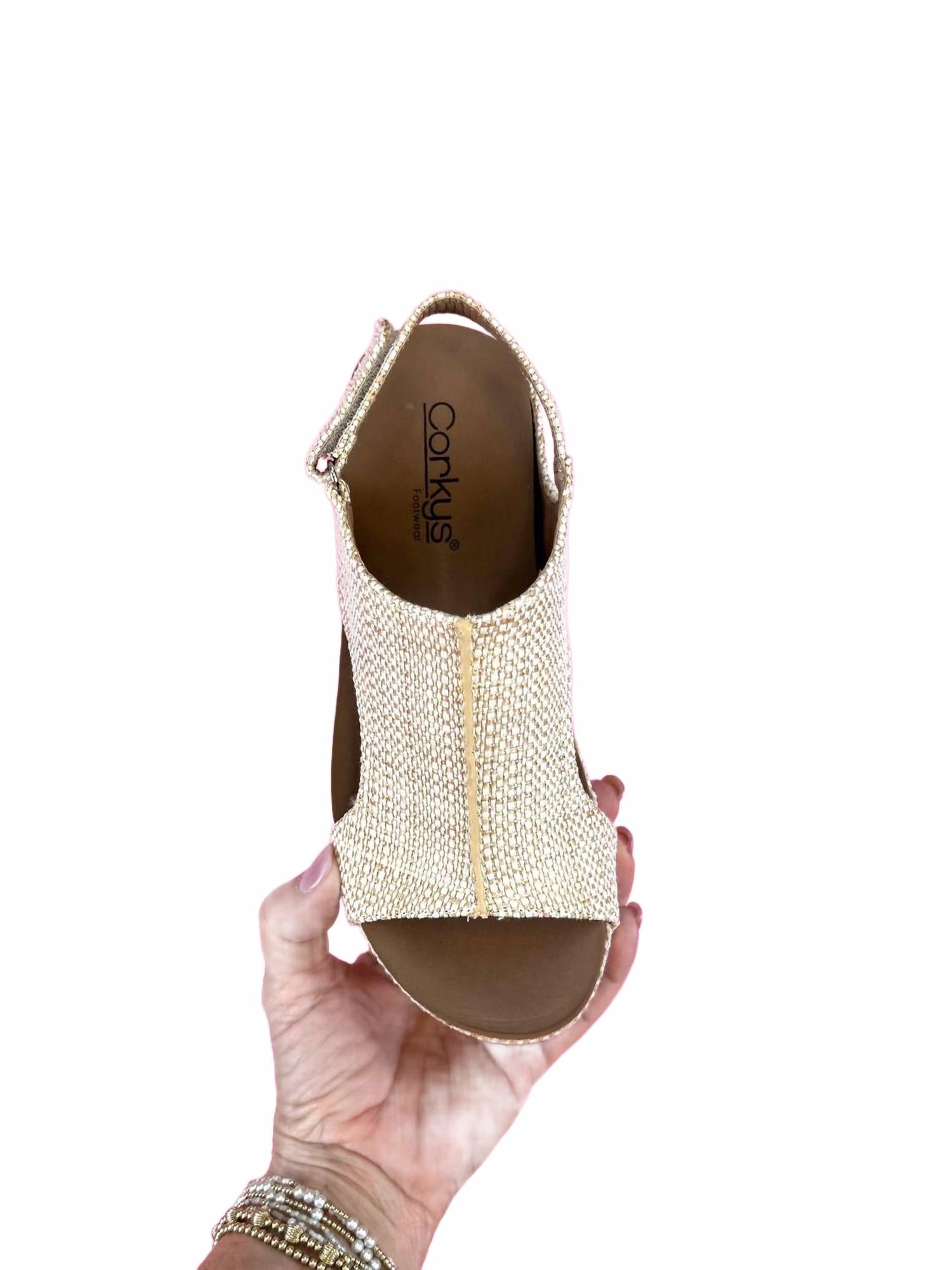 Женские сандалии Volta II на клиновой подошве из рафии в бежевом цвете Corkys Footwear — фото 3