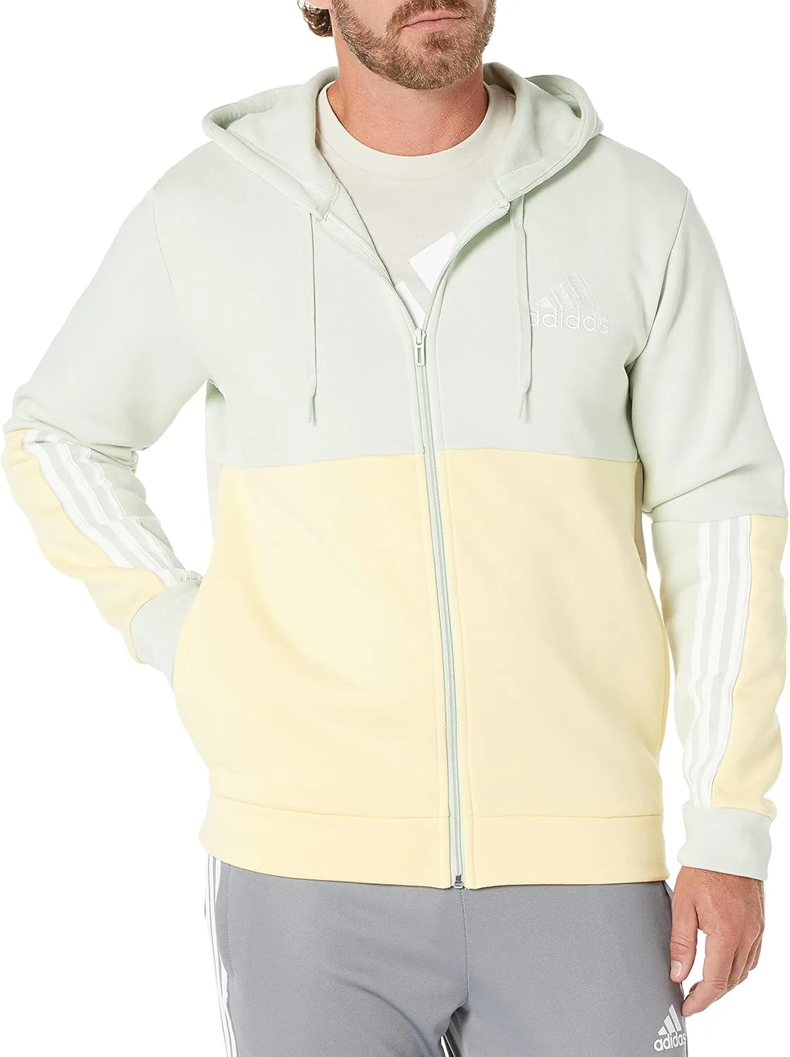 Толстовка Adidas Essentials Colorblock с молнией, зеленый/желтый — фото 2