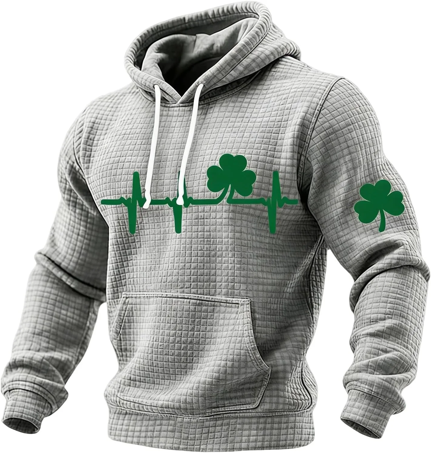 

Мужской свитшот St Patricks Day с капюшоном и длинным рукавом в клетку, зеленый с узором shamrock