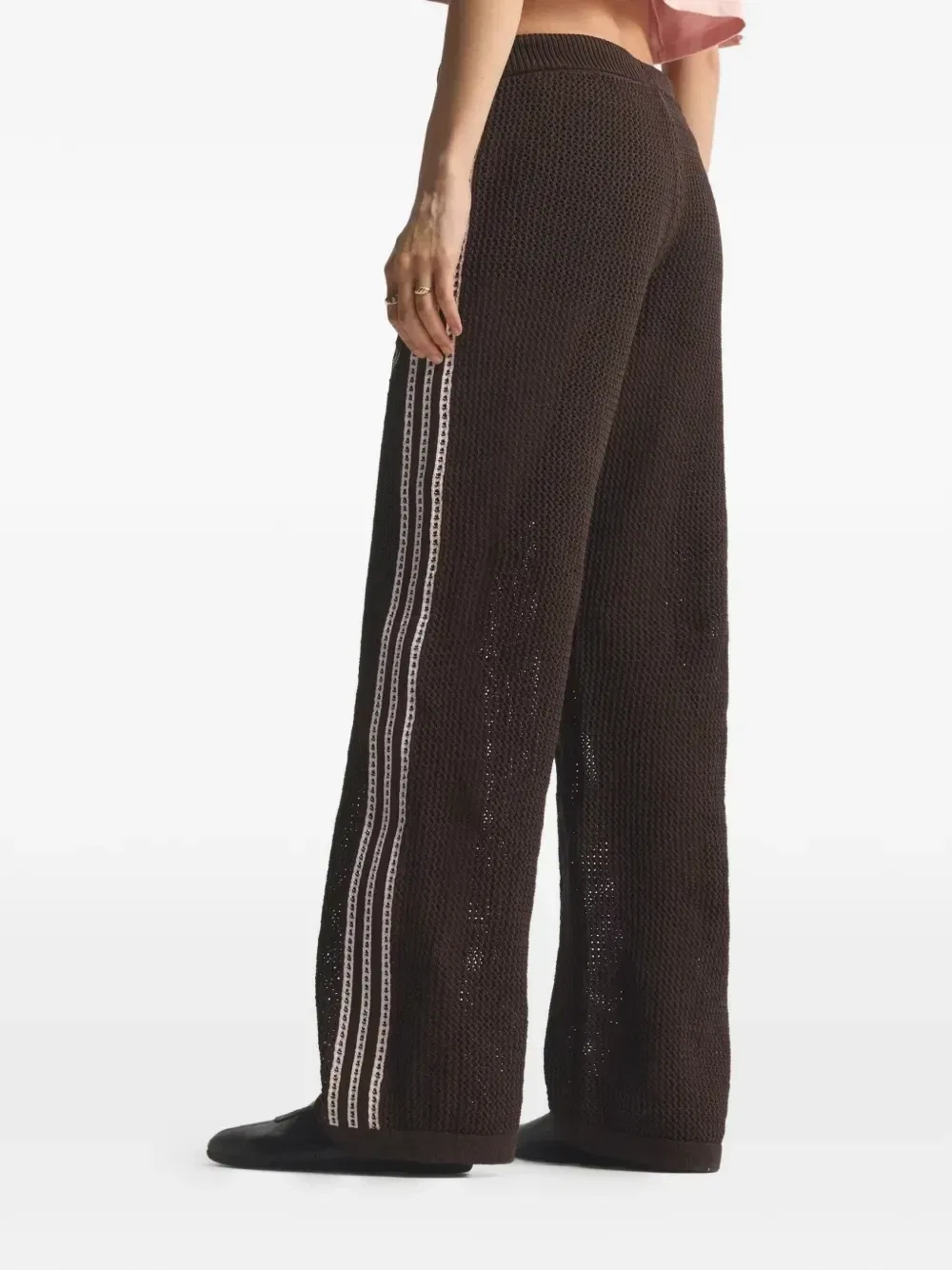 Брюки в полоску, связанные крючком adidas, коричневый — фото 3